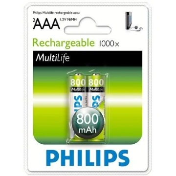 Philips AAA 800mAh MultiLife, NiMh dobíjecí baterie - 2ks