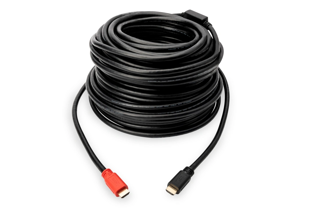 Digitus kabel HDMI - HDMI, M/M, pozlacené konektory, s aktivním zesílením, 15m, černá