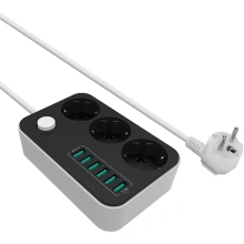 COLORWAY prodlužovací napájecí přívod/ 3x Schuko/ 6x USB 5V / kabel 1,8m