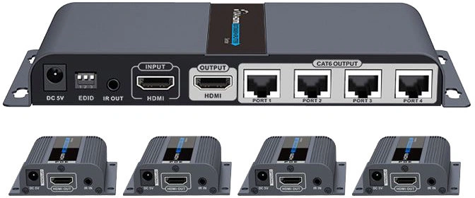 PremiumCord HDMI 1-4 splitter + extender po CAT6/6a/7, FULL HD, 3D
