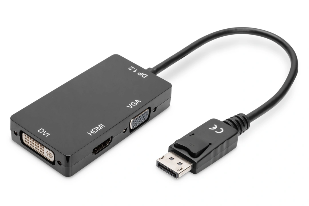 Digitus převodník 3v1 DisplayPort - HDMI, DVI, VGA, M/F/F/F, 20cm, černá