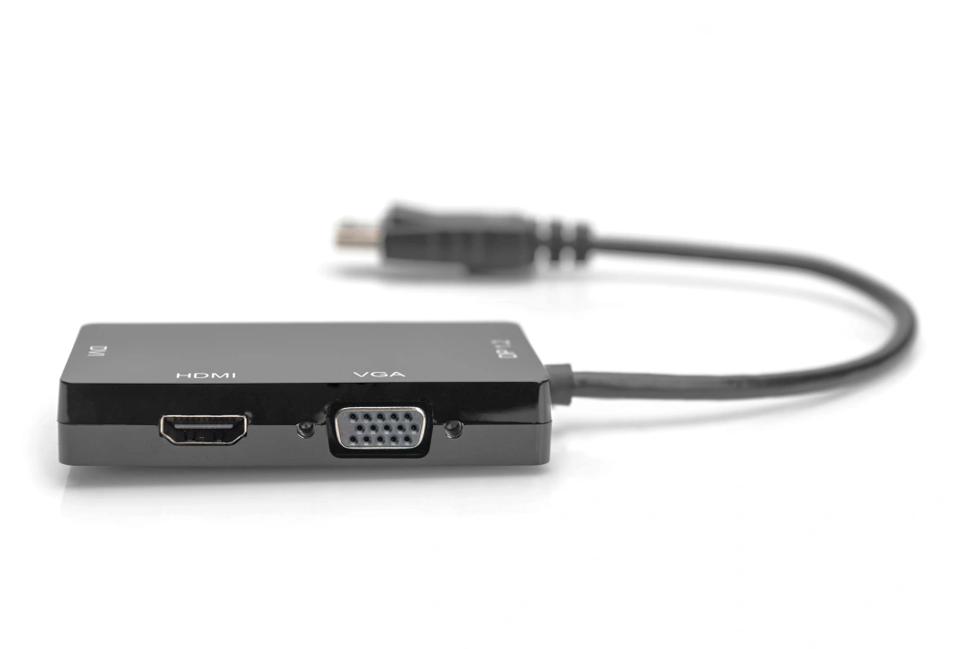 Digitus převodník 3v1 DisplayPort - HDMI, DVI, VGA, M/F/F/F, 20cm, černá